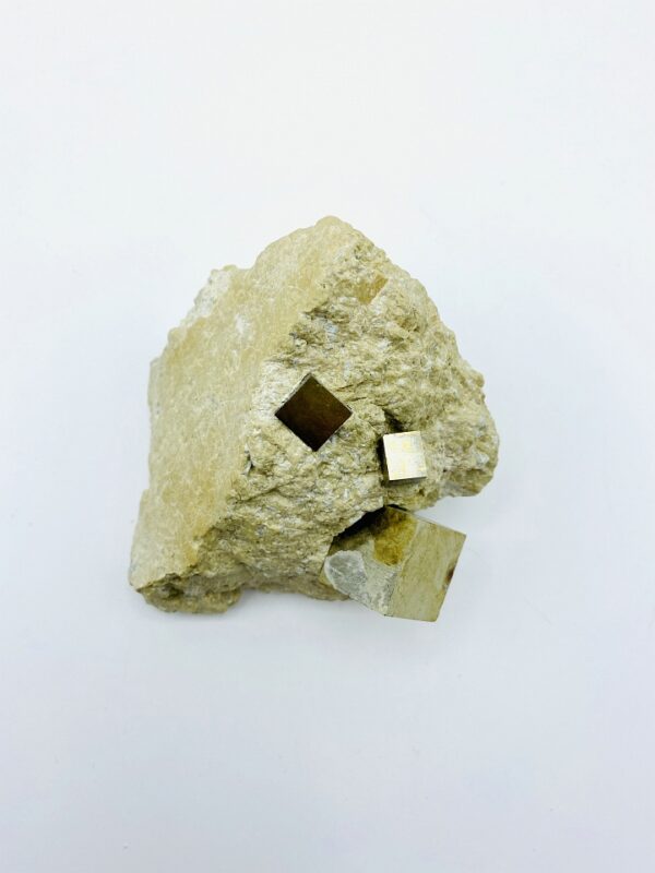 Medium Pyrite on matrix with 4 cubes, Navajun, Spain