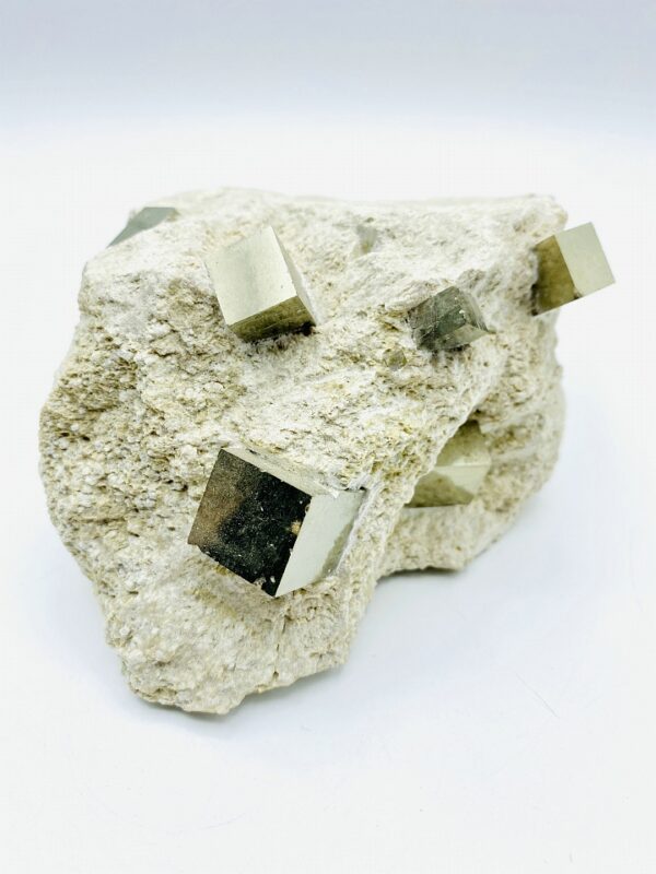Pyrite on matrix with 11 cubes, Navajun, Spain