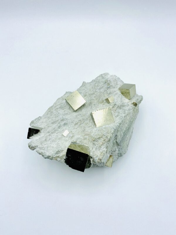 Massive Pyrite on matrix with 12 cubes, Navajun, Spain