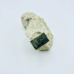 Single rectangular Pyrite crystal on matrix, Navajun, Spain