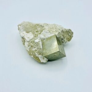 Very nice single Pyrite crystal on matrix from Navajun, Spain