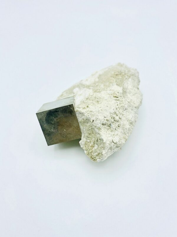 Very nice single Pyrite crystal on matrix from Navajun, Spain