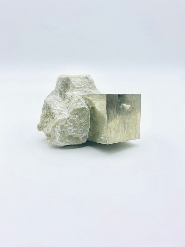 Single pyrite crystal on matrix from Navajun, Spain