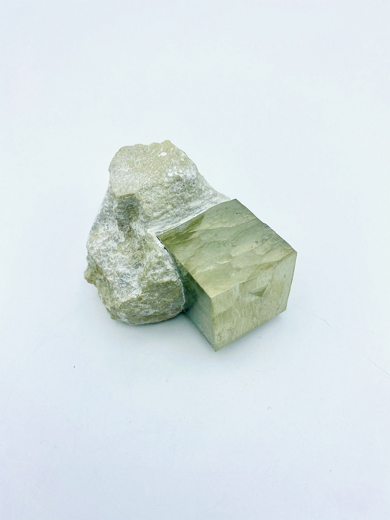 Single pyrite crystal on matrix from Navajun, Spain
