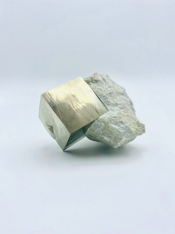 Single pyrite crystal on matrix from Navajun, Spain