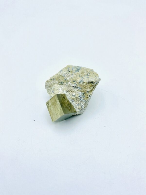 Small Pyrite matrix with single crystal from the Ampliación a Victoria Mine in Navajun, Spain
