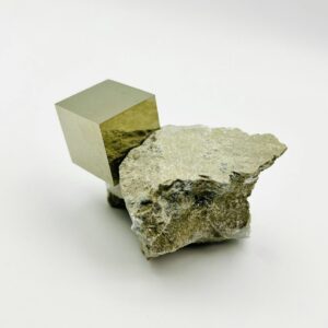 Matrix with a large single Pyrite crystal from teh Victoria Mine in Navajun, Spain