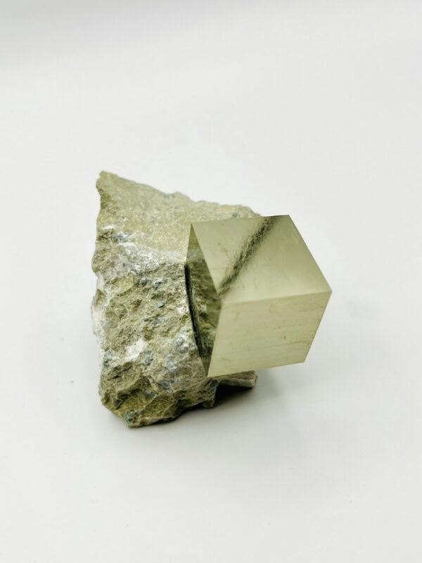 Matrix with a large single Pyrite crystal from teh Victoria Mine in Navajun, Spain